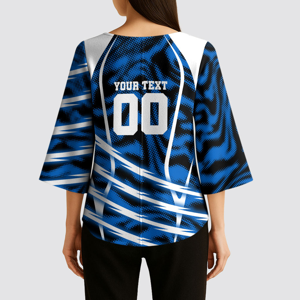 Personalized United States Soccer Kimono Sleeve Blouse USA Patriotic Eagle Mascot - Blue Geometric