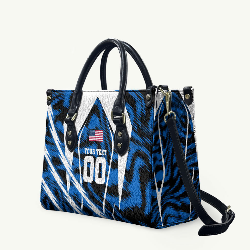 Personalized United States Soccer Leather Bag USA Patriotic Eagle Mascot - Blue Geometric