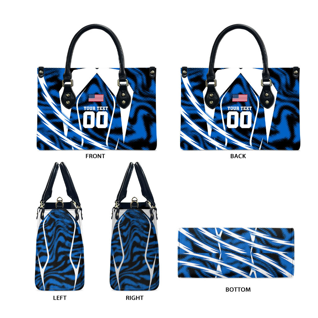 Personalized United States Soccer Leather Bag USA Patriotic Eagle Mascot - Blue Geometric