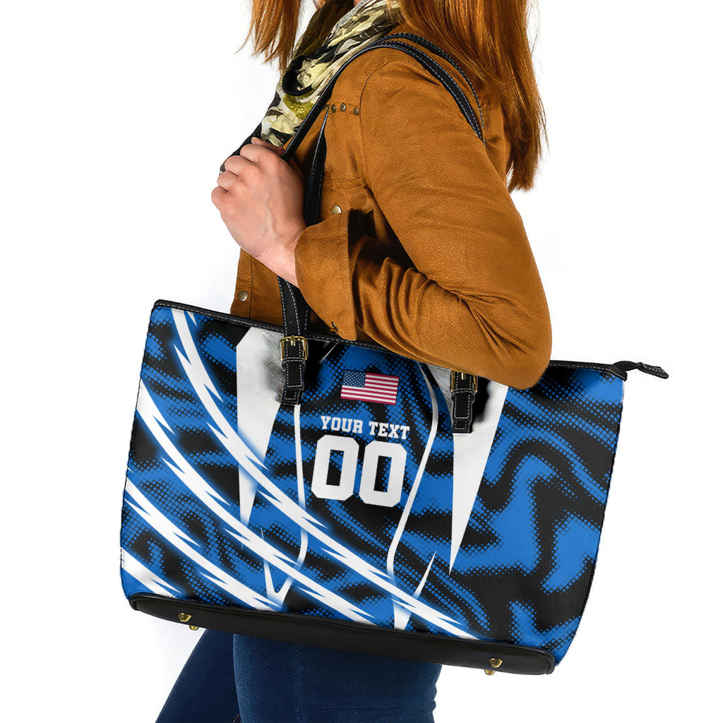 Personalized United States Soccer Leather Tote Bag USA Patriotic Eagle Mascot - Blue Geometric