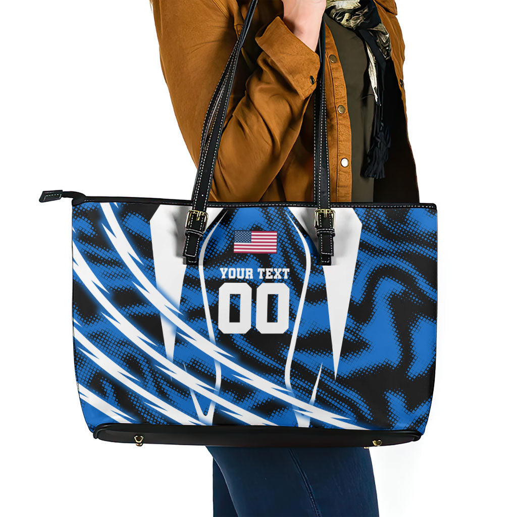 Personalized United States Soccer Leather Tote Bag USA Patriotic Eagle Mascot - Blue Geometric
