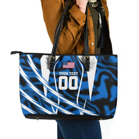 Personalized United States Soccer Leather Tote Bag USA Patriotic Eagle Mascot - Blue Geometric