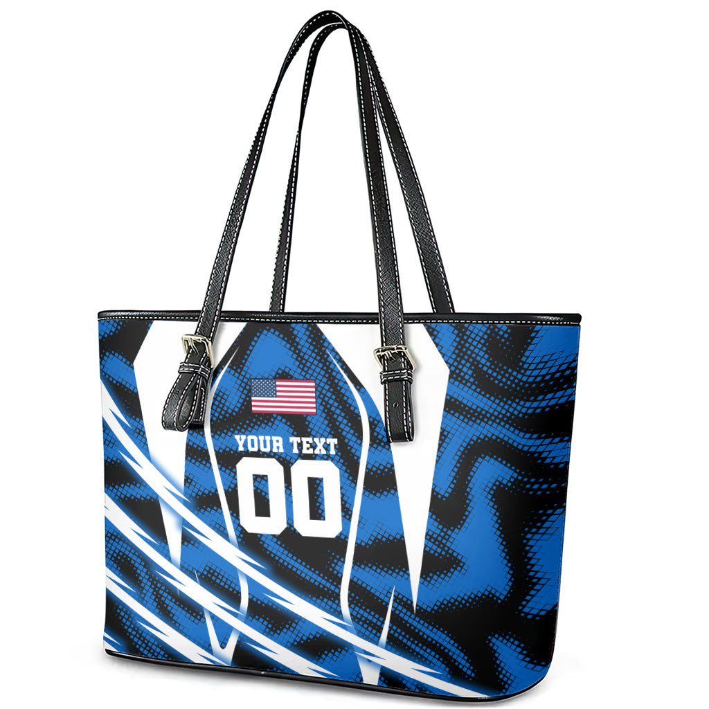 Personalized United States Soccer Leather Tote Bag USA Patriotic Eagle Mascot - Blue Geometric