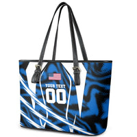 Personalized United States Soccer Leather Tote Bag USA Patriotic Eagle Mascot - Blue Geometric