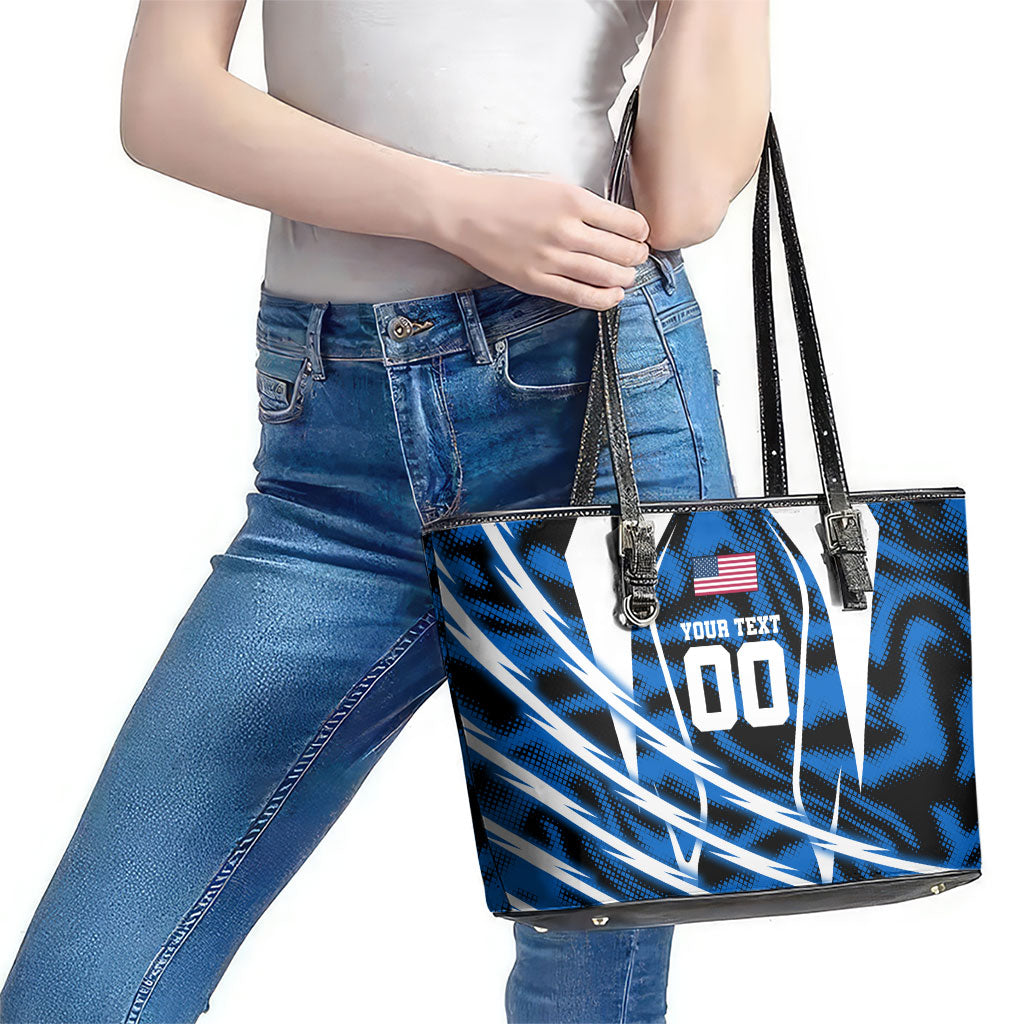 Personalized United States Soccer Leather Tote Bag USA Patriotic Eagle Mascot - Blue Geometric