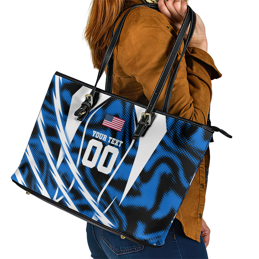 Personalized United States Soccer Leather Tote Bag USA Patriotic Eagle Mascot - Blue Geometric