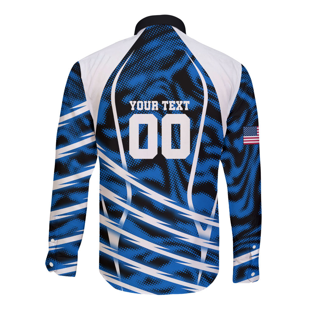 Personalized United States Soccer Long Sleeve Button Shirt USA Patriotic Eagle Mascot - Blue Geometric