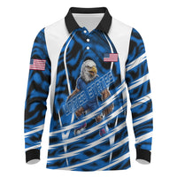 Personalized United States Soccer Long Sleeve Polo Shirt USA Patriotic Eagle Mascot - Blue Geometric