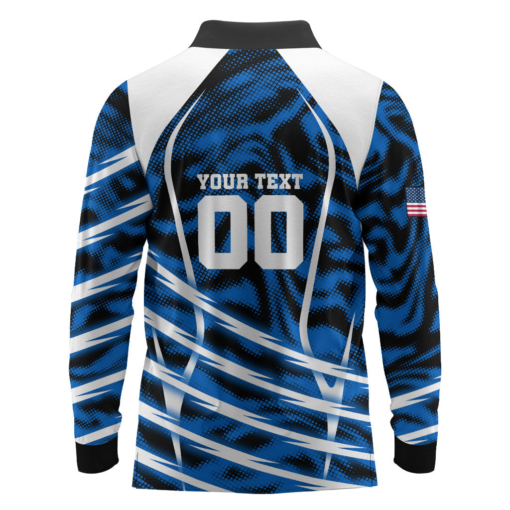 Personalized United States Soccer Long Sleeve Polo Shirt USA Patriotic Eagle Mascot - Blue Geometric
