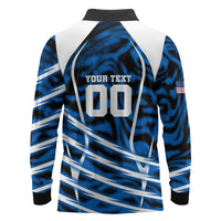 Personalized United States Soccer Long Sleeve Polo Shirt USA Patriotic Eagle Mascot - Blue Geometric