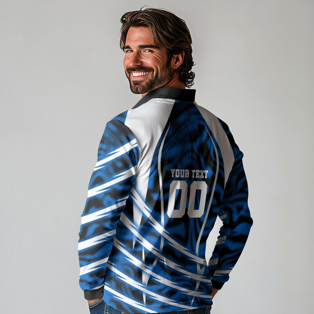 Personalized United States Soccer Long Sleeve Polo Shirt USA Patriotic Eagle Mascot - Blue Geometric