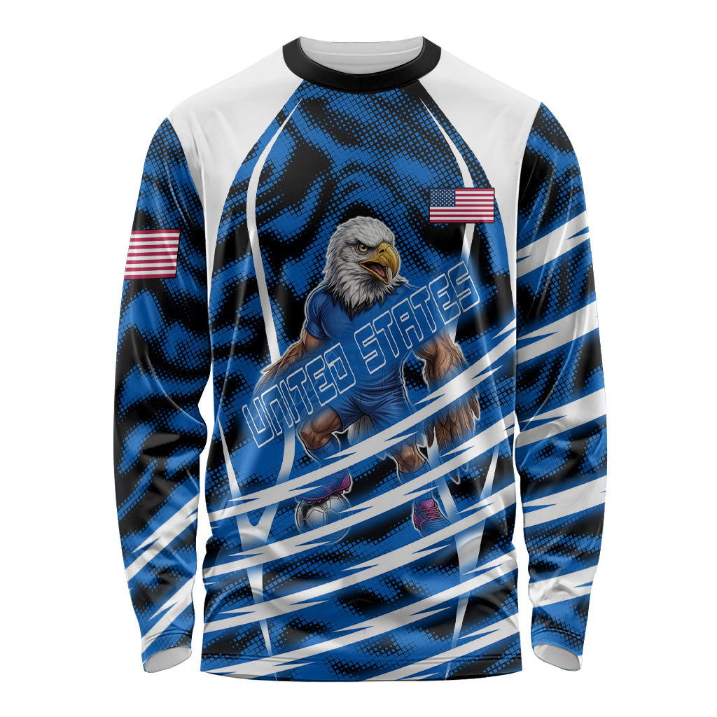 Personalized United States Soccer Long Sleeve Shirt USA Patriotic Eagle Mascot - Blue Geometric