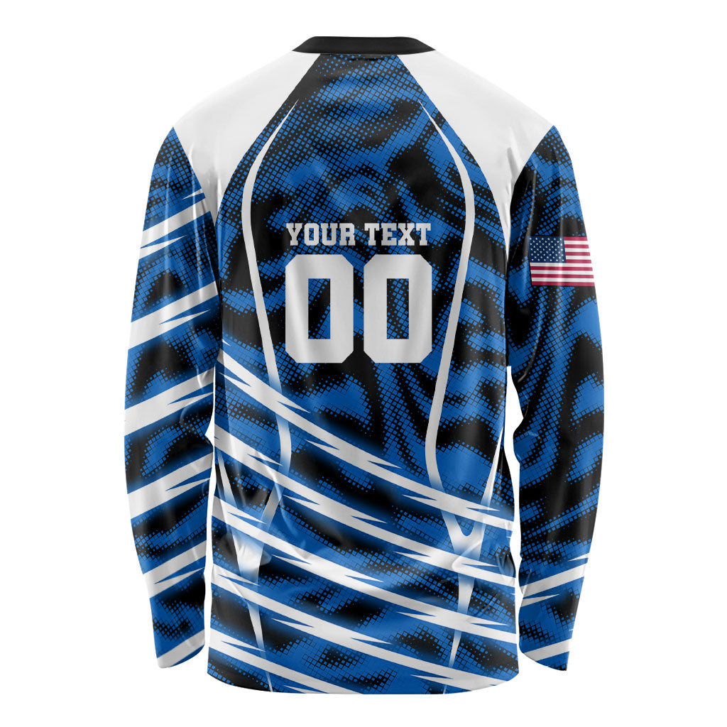Personalized United States Soccer Long Sleeve Shirt USA Patriotic Eagle Mascot - Blue Geometric