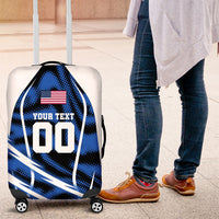 Personalized United States Soccer Luggage Cover USA Patriotic Eagle Mascot - Blue Geometric