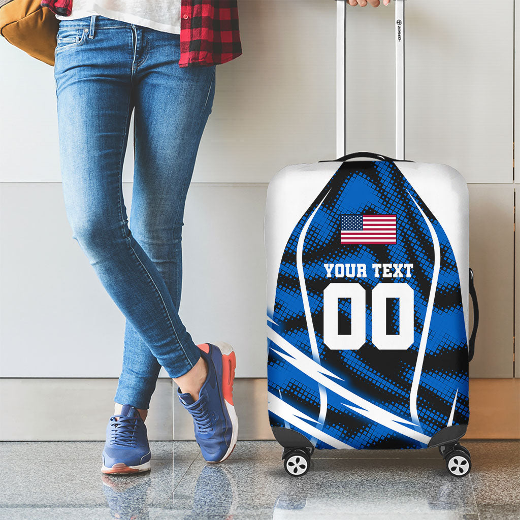 Personalized United States Soccer Luggage Cover USA Patriotic Eagle Mascot - Blue Geometric