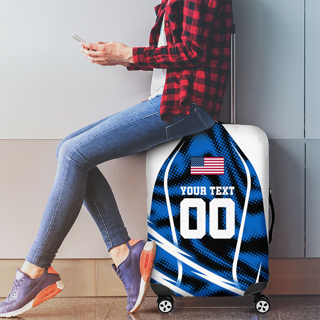 Personalized United States Soccer Luggage Cover USA Patriotic Eagle Mascot - Blue Geometric