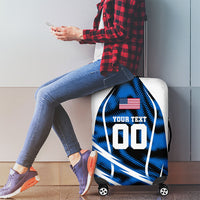 Personalized United States Soccer Luggage Cover USA Patriotic Eagle Mascot - Blue Geometric