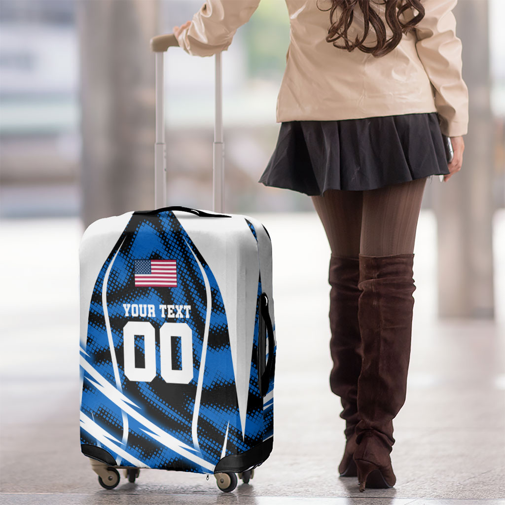 Personalized United States Soccer Luggage Cover USA Patriotic Eagle Mascot - Blue Geometric