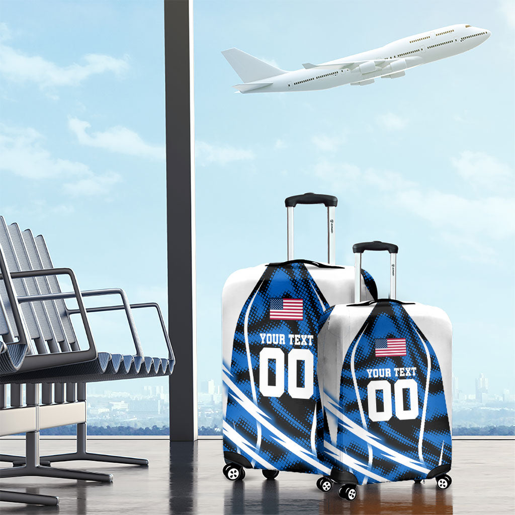 Personalized United States Soccer Luggage Cover USA Patriotic Eagle Mascot - Blue Geometric
