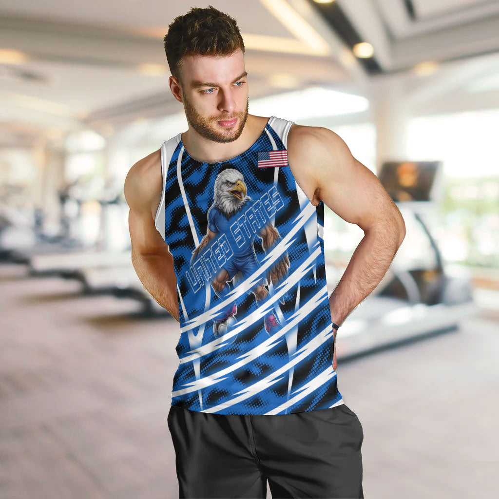 Personalized United States Soccer Men Tank Top USA Patriotic Eagle Mascot - Blue Geometric