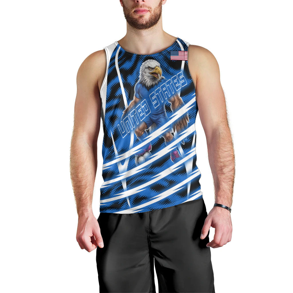 Personalized United States Soccer Men Tank Top USA Patriotic Eagle Mascot - Blue Geometric