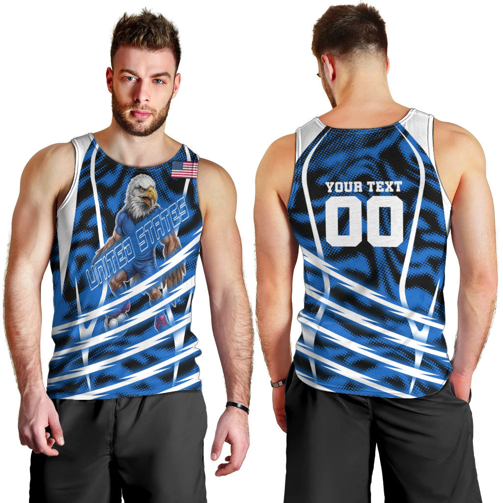 Personalized United States Soccer Men Tank Top USA Patriotic Eagle Mascot - Blue Geometric