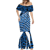 Personalized United States Soccer Mermaid Dress USA Patriotic Eagle Mascot - Blue Geometric