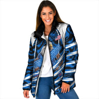 Personalized United States Soccer Padded Jacket USA Patriotic Eagle Mascot - Blue Geometric