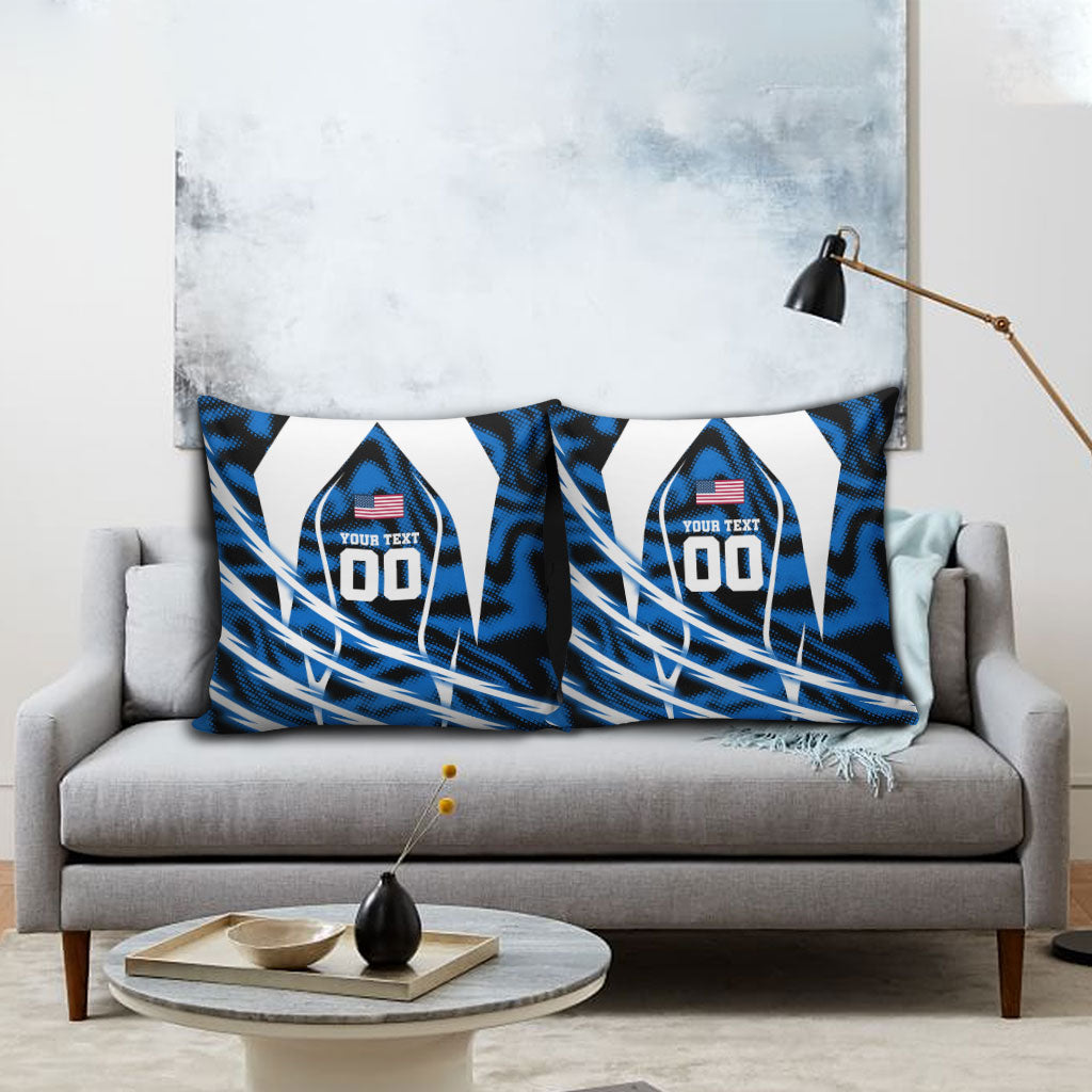 Personalized United States Soccer Pillow Cover USA Patriotic Eagle Mascot - Blue Geometric