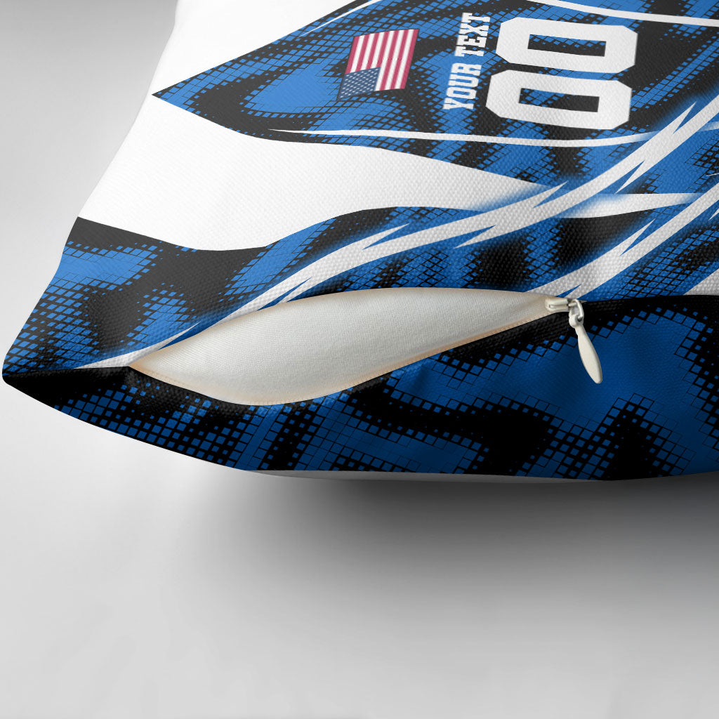 Personalized United States Soccer Pillow Cover USA Patriotic Eagle Mascot - Blue Geometric