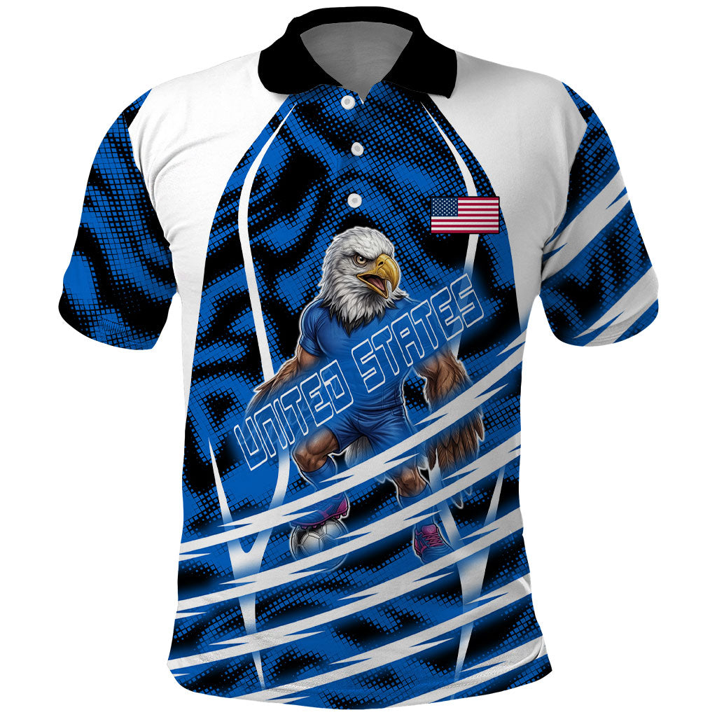 Personalized United States Soccer Polo Shirt USA Patriotic Eagle Mascot - Blue Geometric