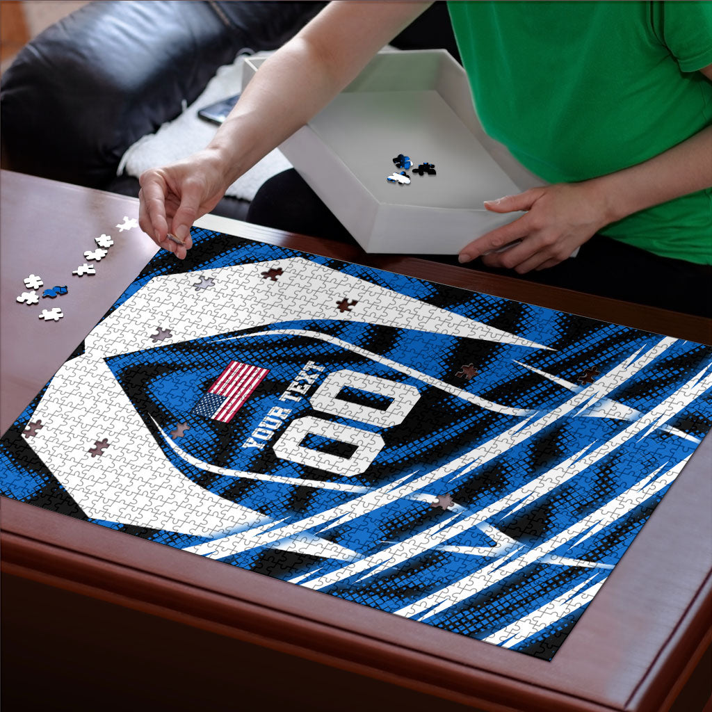 Personalized United States Soccer Puzzle USA Patriotic Eagle Mascot - Blue Geometric