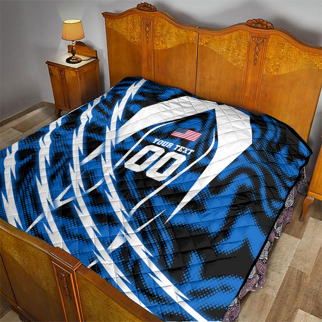 Personalized United States Soccer Quilt USA Patriotic Eagle Mascot - Blue Geometric