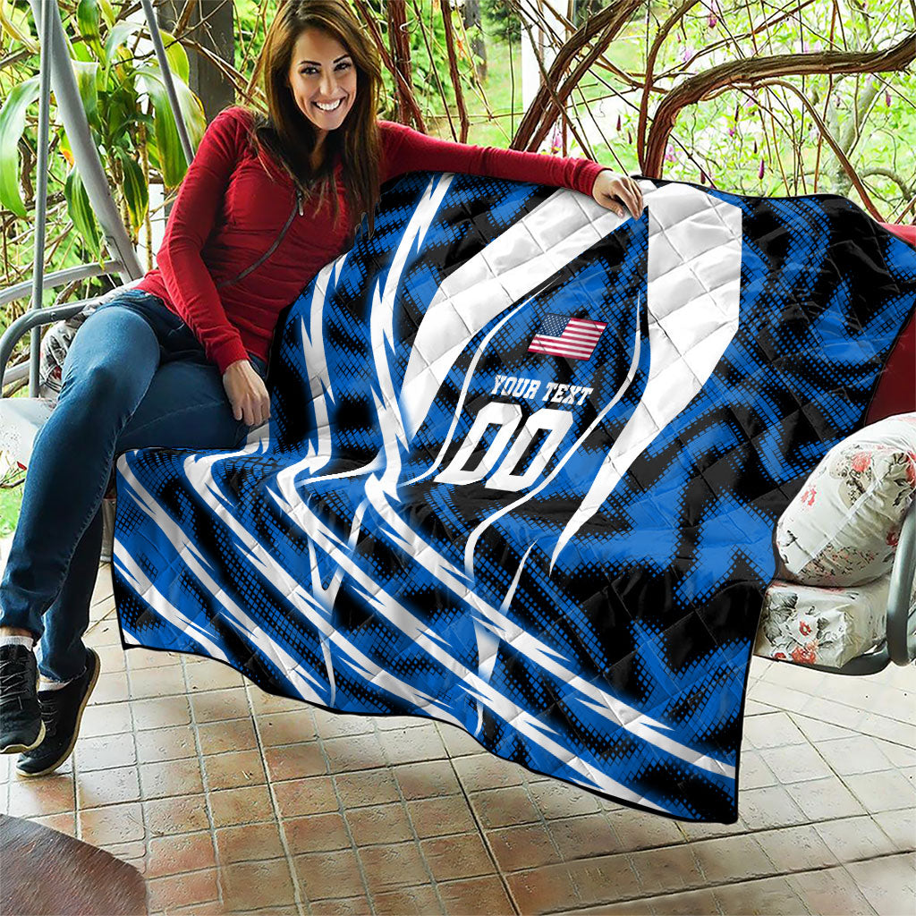 Personalized United States Soccer Quilt USA Patriotic Eagle Mascot - Blue Geometric