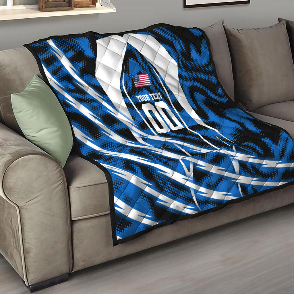 Personalized United States Soccer Quilt USA Patriotic Eagle Mascot - Blue Geometric