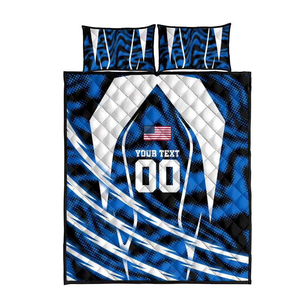 Personalized United States Soccer Quilt Bed Set USA Patriotic Eagle Mascot - Blue Geometric