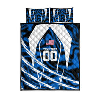 Personalized United States Soccer Quilt Bed Set USA Patriotic Eagle Mascot - Blue Geometric