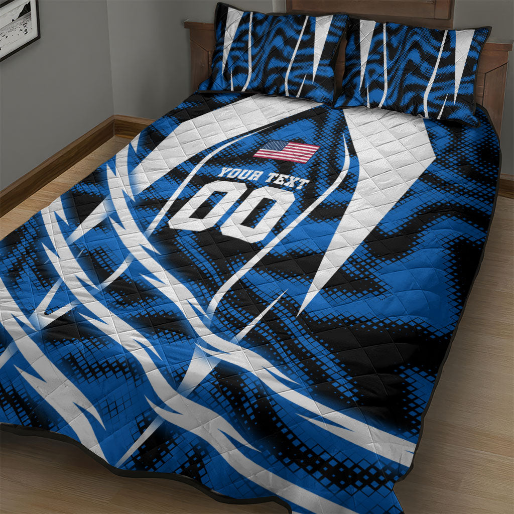 Personalized United States Soccer Quilt Bed Set USA Patriotic Eagle Mascot - Blue Geometric