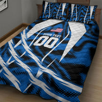 Personalized United States Soccer Quilt Bed Set USA Patriotic Eagle Mascot - Blue Geometric