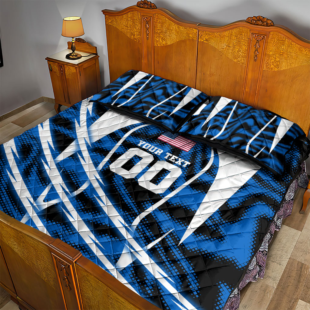 Personalized United States Soccer Quilt Bed Set USA Patriotic Eagle Mascot - Blue Geometric
