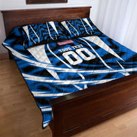Personalized United States Soccer Quilt Bed Set USA Patriotic Eagle Mascot - Blue Geometric
