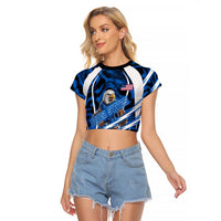 Personalized United States Soccer Raglan Cropped T Shirt USA Patriotic Eagle Mascot - Blue Geometric