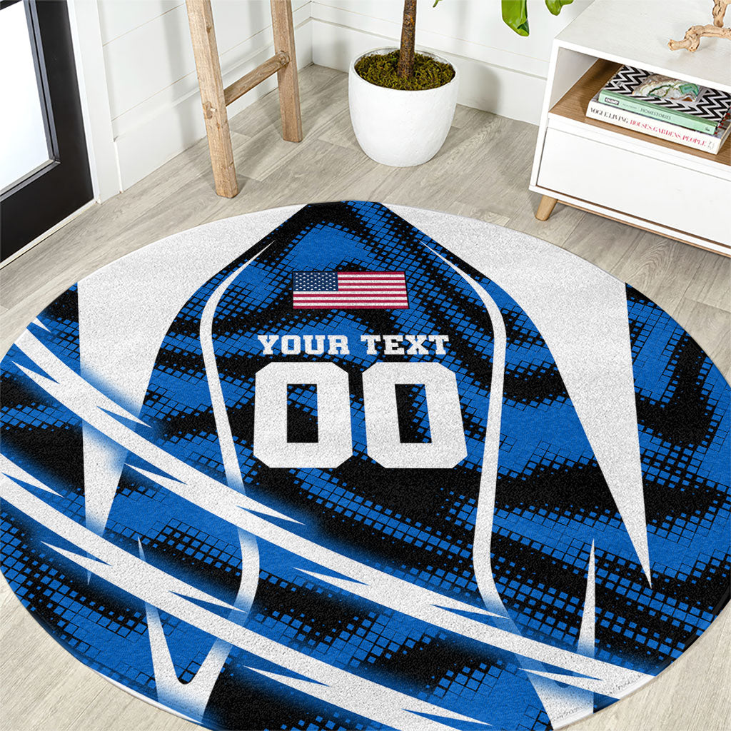 Personalized United States Soccer Round Carpet USA Patriotic Eagle Mascot - Blue Geometric