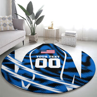Personalized United States Soccer Round Carpet USA Patriotic Eagle Mascot - Blue Geometric