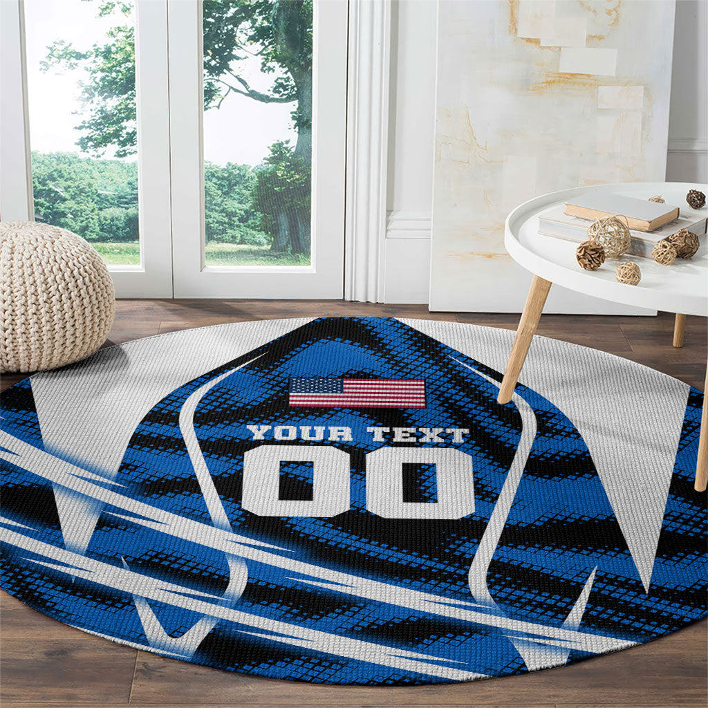 Personalized United States Soccer Round Carpet USA Patriotic Eagle Mascot - Blue Geometric