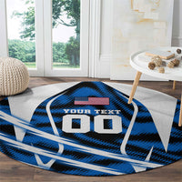 Personalized United States Soccer Round Carpet USA Patriotic Eagle Mascot - Blue Geometric