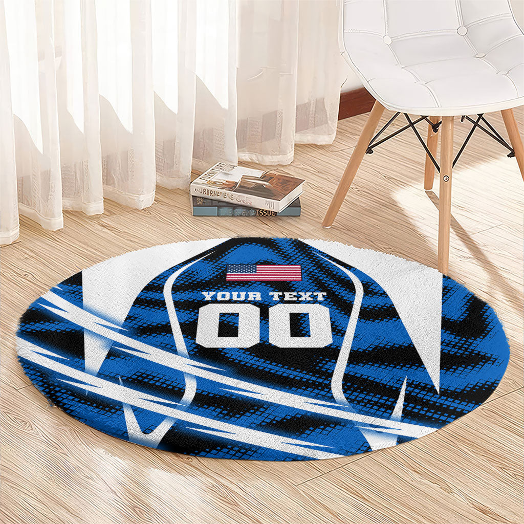 Personalized United States Soccer Round Carpet USA Patriotic Eagle Mascot - Blue Geometric