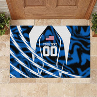Personalized United States Soccer Rubber Doormat USA Patriotic Eagle Mascot - Blue Geometric