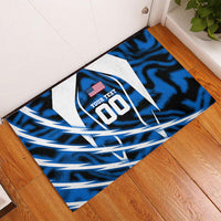 Personalized United States Soccer Rubber Doormat USA Patriotic Eagle Mascot - Blue Geometric