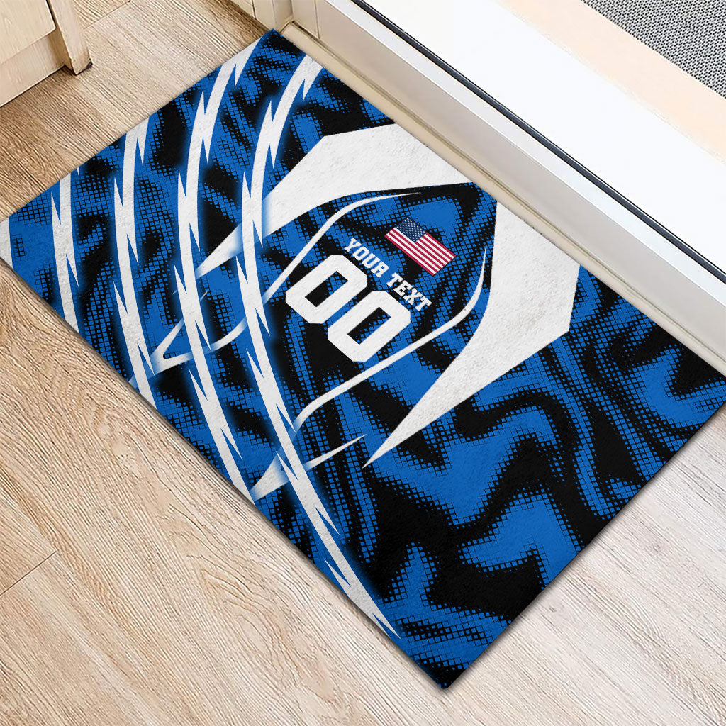 Personalized United States Soccer Rubber Doormat USA Patriotic Eagle Mascot - Blue Geometric